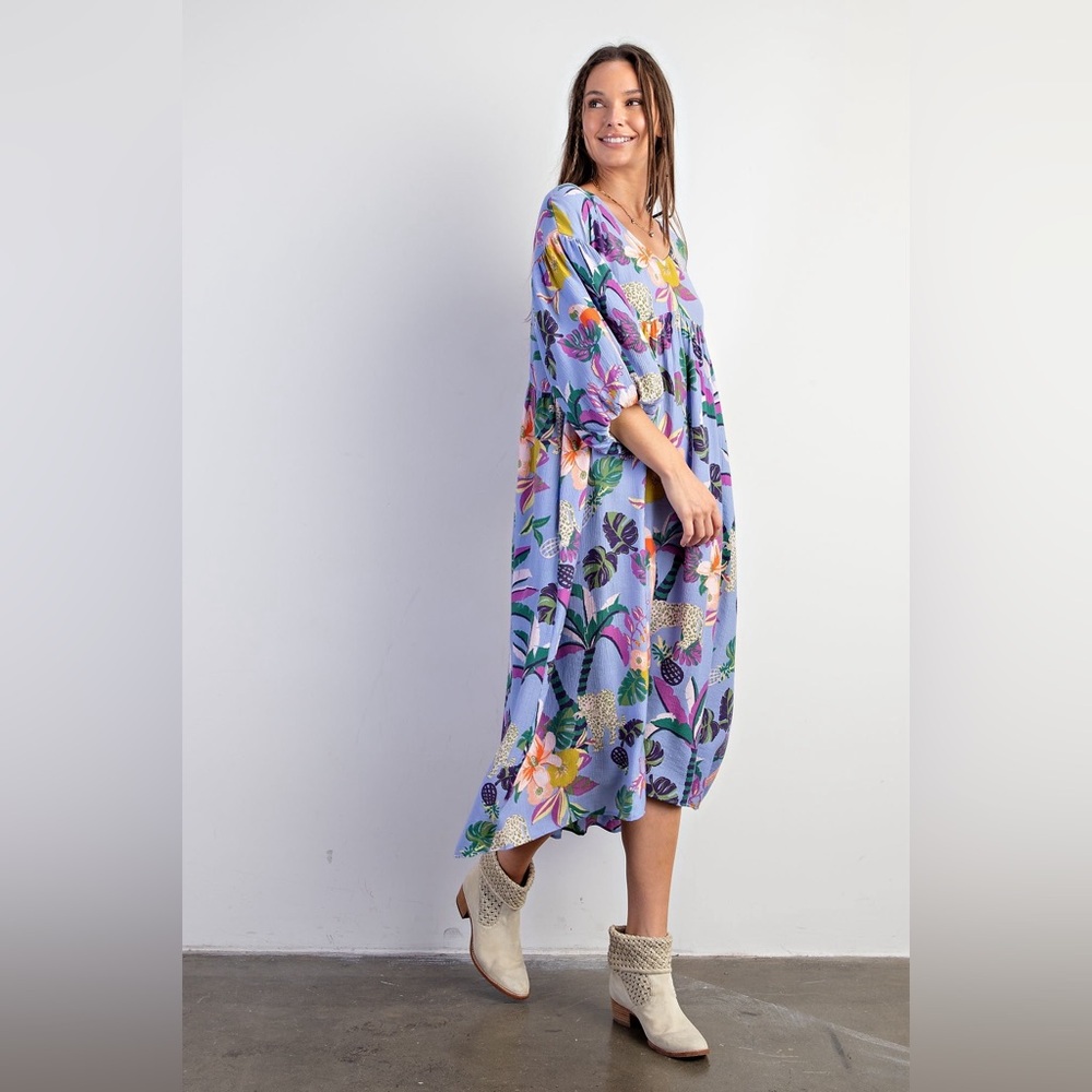 Easel Floral Midi Dress - Purple and Yellow